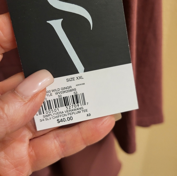 Simply Vera Wang  cotton and chiffon peplum top, XL/XXL, - Picture 5 of 6